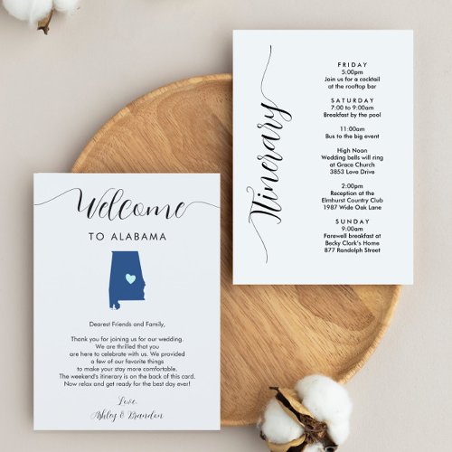 Any Color Alabama Wedding Welcome Letter Itinerary
