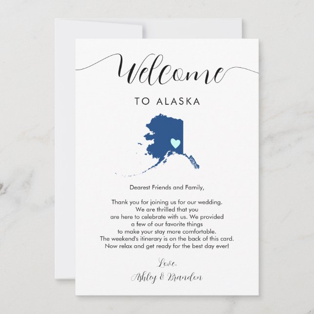 Any Color Alaska Wedding Welcome Letter Itinerary (Front)