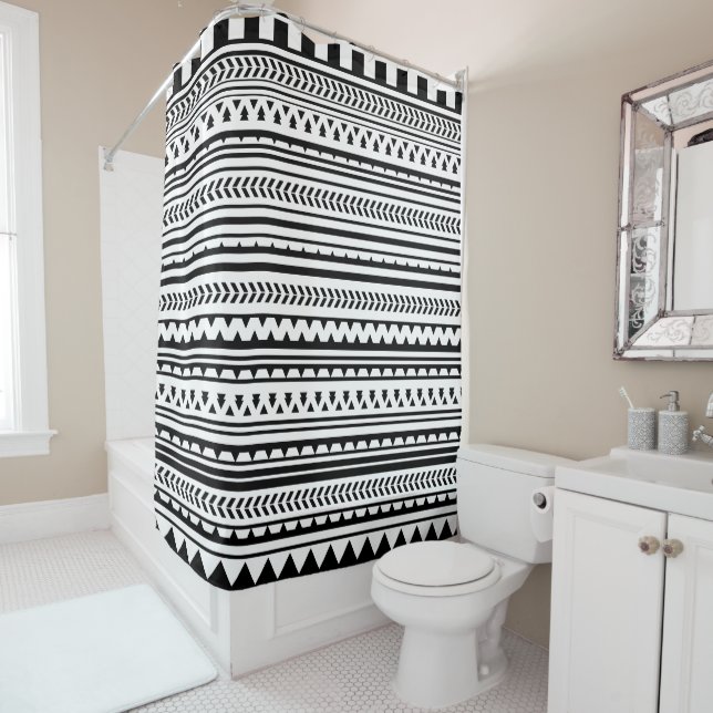 Any Color and Black Aztec Shower Curtain (In Situ)
