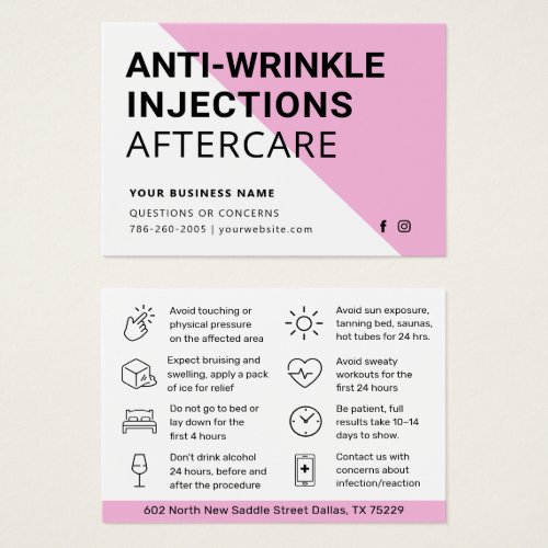 Any Color Anti Wrinkle Injections Aftercare Card 