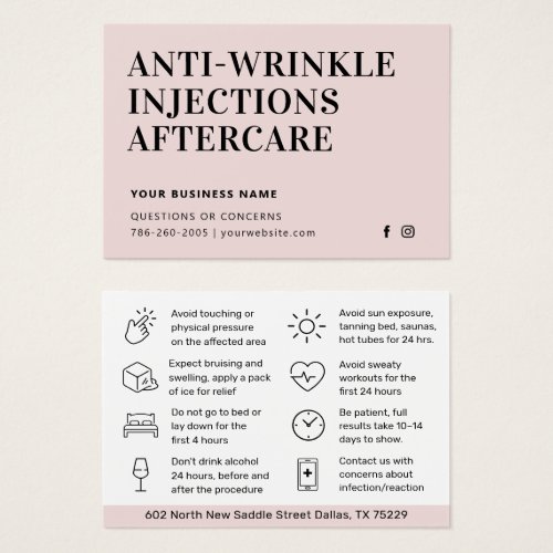Any Color Anti Wrinkle Injections Aftercare Card