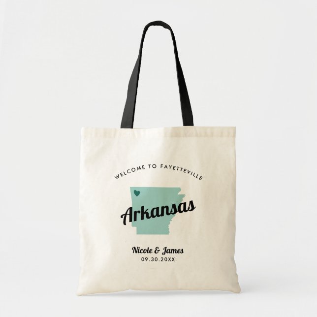 Any Color Arkansas Map Wedding Welcome Bag, Tote Bag (Front)