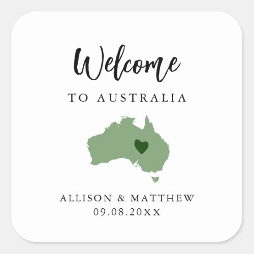 Any Color Australia Wedding Welcome Bag or Box Square Sticker