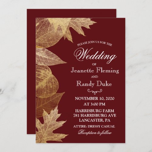 ANY COLOR _ Autumn Fall Leaves Wedding Invitation