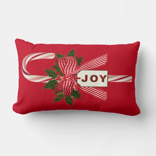 Any Color Background Candy Cane "Joy" Christmas Lumbar Pillow (Front)