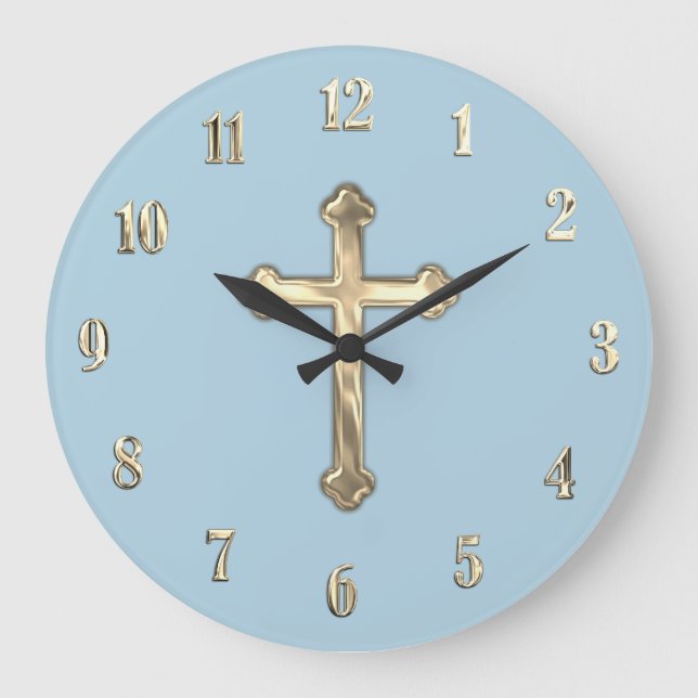Any Color Background Gold Cross Large Clock (Front)