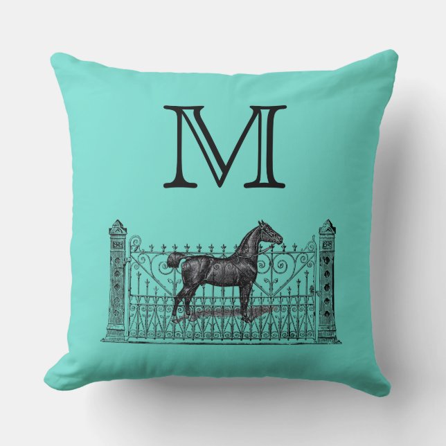 Any Color Background - Monogram Equestrian Throw Pillow (Front)