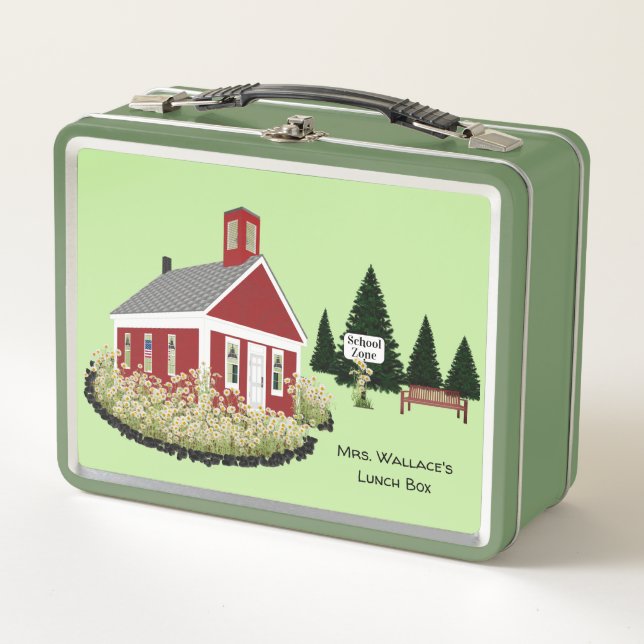 Any Color Background Teacher's Schoolhouse Elegant Metal Lunch Box (Front)