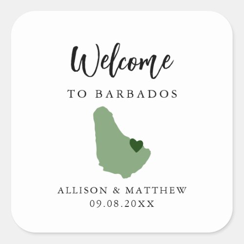 Any Color Barbados Wedding Welcome Bag or Box Square Sticker