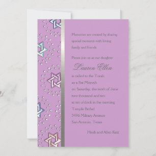 Any Color Bat Mitzvah Silver Stars of David Invitation