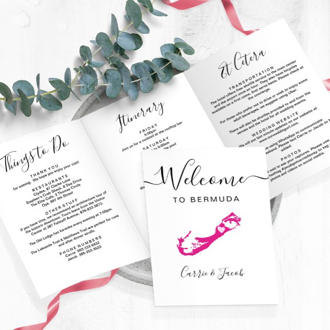 Any Color Bermuda Wedding Bag Welcome Itinerary Tri-Fold Program (Bermuda Wedding Welcome Letter & Itinerary)