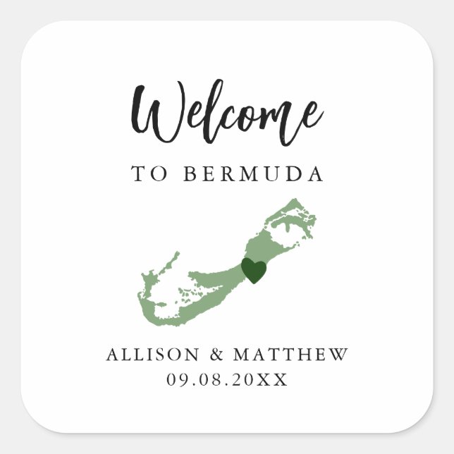 Any Color Bermuda Wedding Welcome Bag or Box Square Sticker (Front)