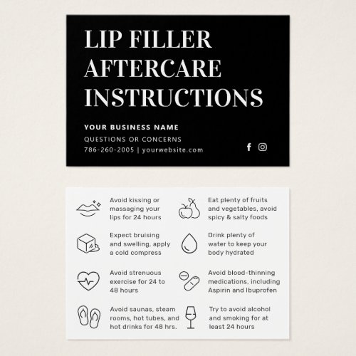 Any Color Black Lip Filler Aftercare Advice Card