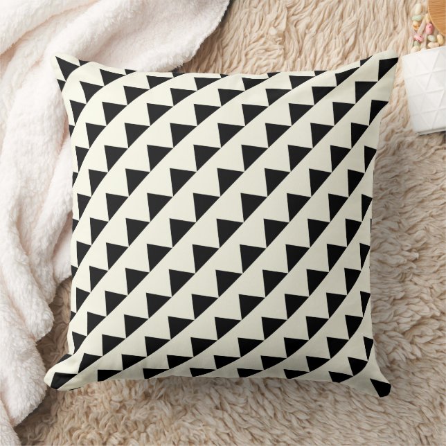 Any Color Black & Off White Triangle Geometric Throw Pillow (Blanket)