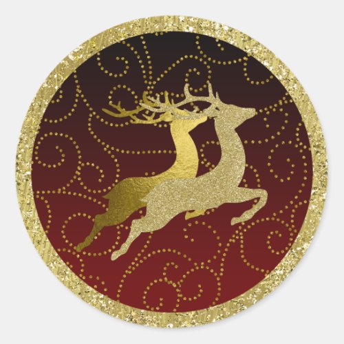 Any Color Black Ombre Two Gold Reindeer Holiday Classic Round Sticker