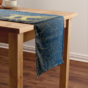 Any Color Black Ombre Two Gold Reindeer Holiday Short Table Runner