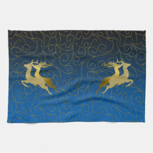 Any Color Black Ombre Two Gold Reindeer Holiday Towel