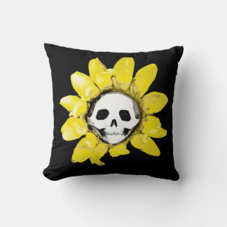 ANY COLOR Blood Tea and Red String Skull Sunflower Throw Pillow