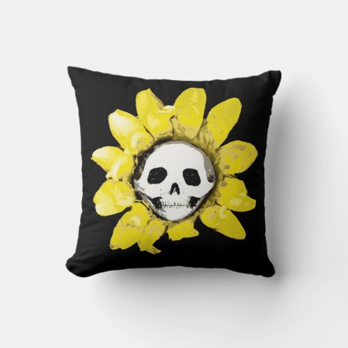 ANY COLOR Blood Tea and Red String Skull Sunflower Throw Pillow