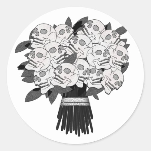 Any Color Bouquet of Skull Roses Black  White Classic Round Sticker