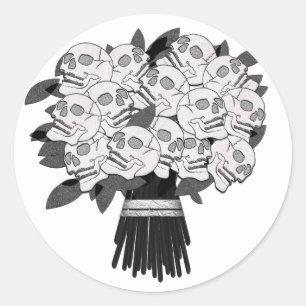 Any Color* Bouquet of Skull Roses Black & White Classic Round Sticker