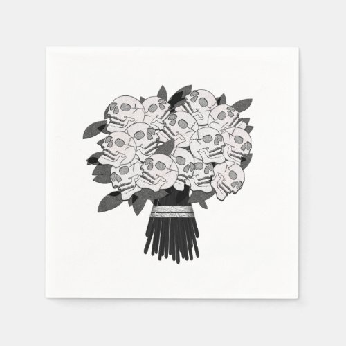 Any Color Bouquet of Skull Roses Black  White Napkins