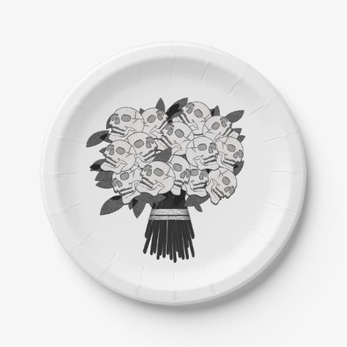 Any Color Bouquet of Skull Roses Black  White Paper Plates