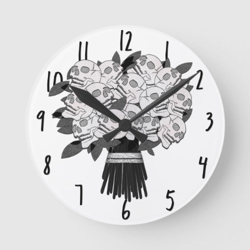 Any color Bouquet of Skull Roses Black  White Round Clock