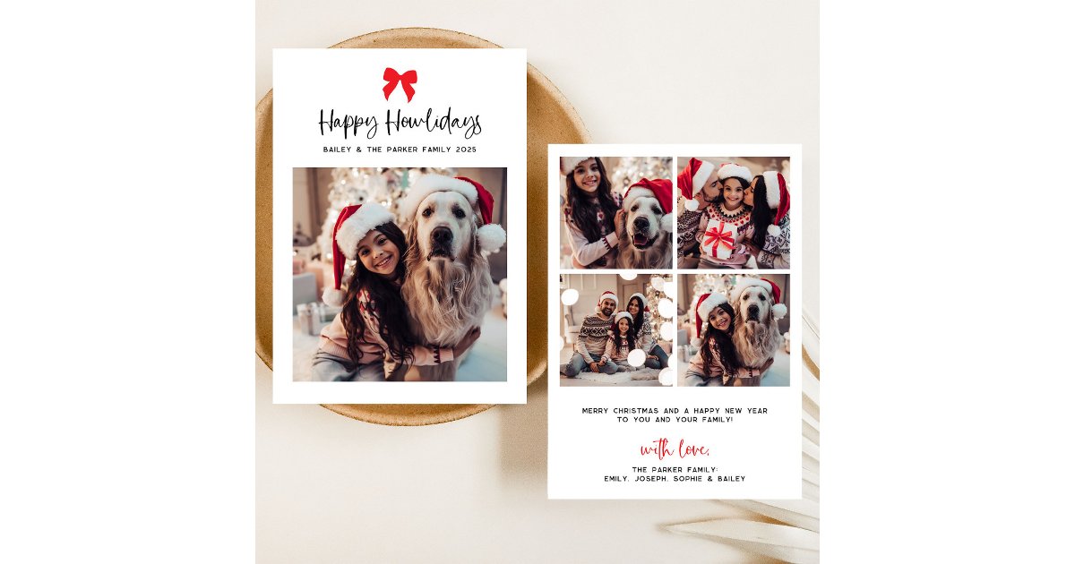 Any Color Bow | Happy Howlidays with Pet Photo Holiday Card | Zazzle