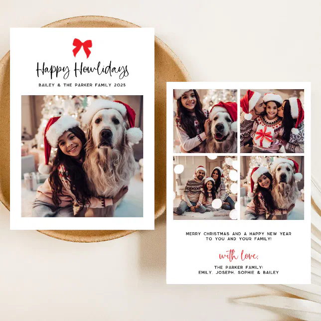 Any Color Bow | Happy Howlidays with Pet Photo Holiday Card | Zazzle