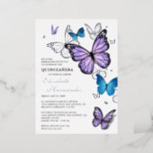 Any Color Butterfly Elegant Quinceanera Foil Invitation (Standing Front)