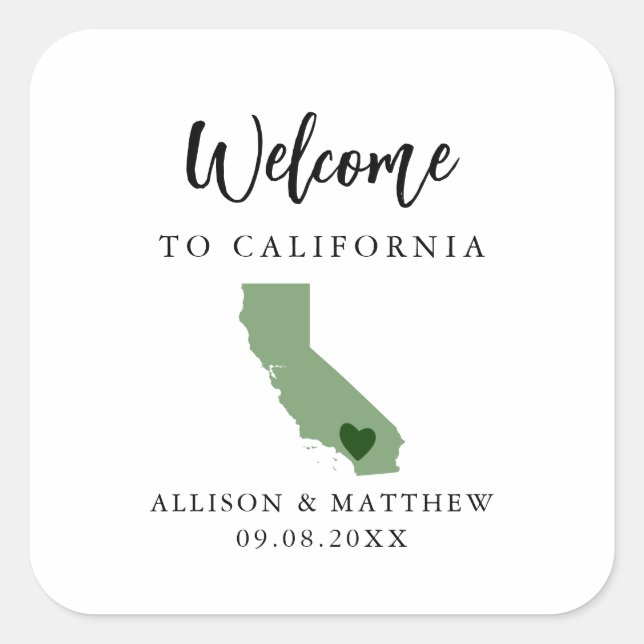 Any Color California Wedding Welcome Bag or Box Square Sticker (Front)
