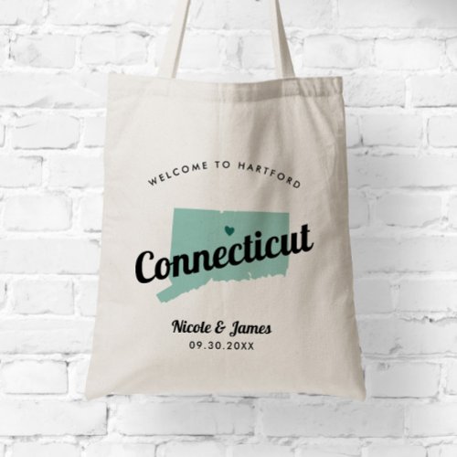 Any Color Connecticut Map Wedding Welcome Bag Tote Bag