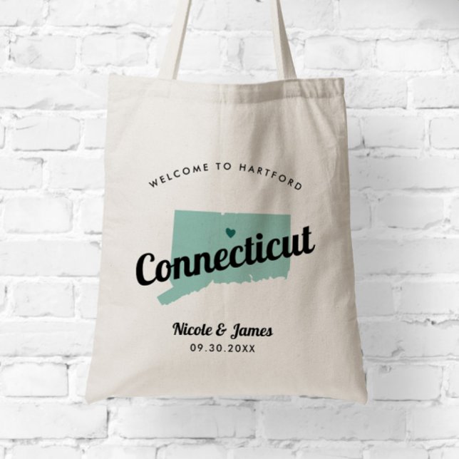 Any Color Connecticut Map Wedding Welcome Bag, Tote Bag (Creator Uploaded)