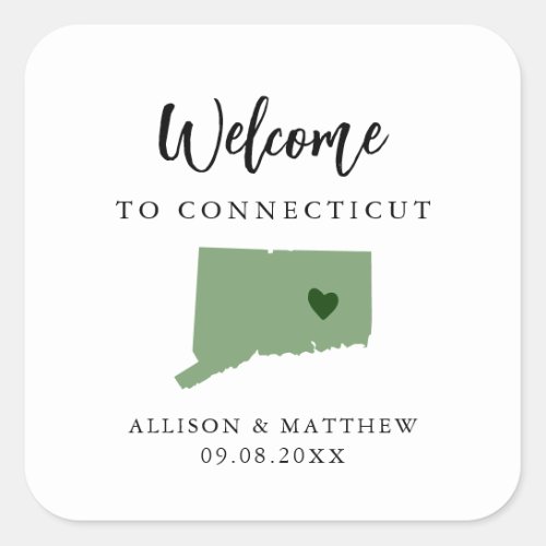 Any Color Connecticut Wedding Welcome Bag or Box Square Sticker