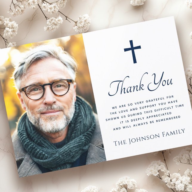 Any color cross photo funeral sympathy thank you card (Any color cross photo funeral sympathy thank you)