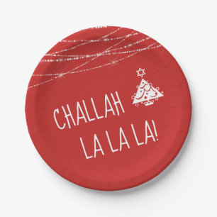 Any Color Cute Challah La La La Chrismukkah Red Paper Plates
