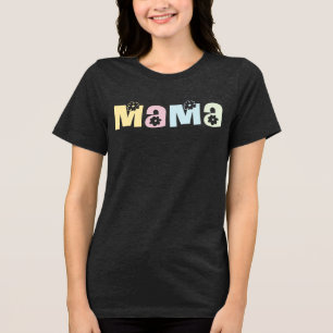 Any Color Cute Retro Floral Mom MAMA Tri-Blend Shirt