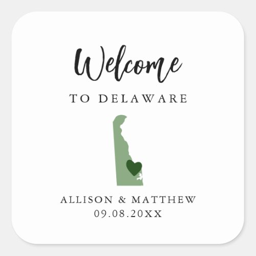 Any Color Delaware Wedding Welcome Bag or Box Square Sticker