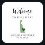 Any Color Delaware Wedding Welcome Bag or Box Square Sticker<br><div class="desc">Wedding weekend welcome sticker for guests to your wedding, featuring image of Delaware. You may edit the colors for any part of this design, as well as move the heart to the location of your wedding. To change colors, click personalize and then "edit using the design tool." Select the element...</div>