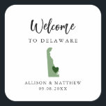 Any Color Delaware Wedding Welcome Bag or Box Square Sticker<br><div class="desc">Wedding weekend welcome sticker for guests to your wedding, featuring image of Delaware. You may edit the colors for any part of this design, as well as move the heart to the location of your wedding. To change colors, click personalize and then "edit using the design tool." Select the element...</div>