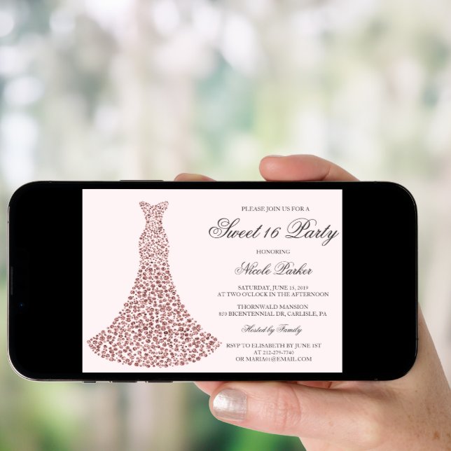 ANY COLOR - Diamond Gown Sweet 16 Invitation (Front Digital)