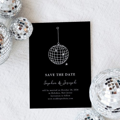 Any Color Disco Ball Minimalist Black  Photo Save The Date