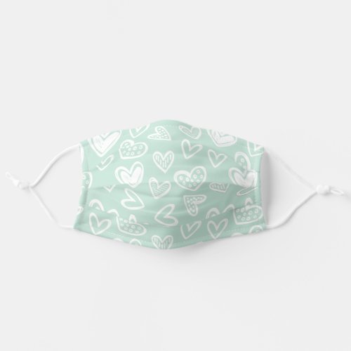 Any Color Doodle Hearts Sketch _ Light Mint Green Adult Cloth Face Mask