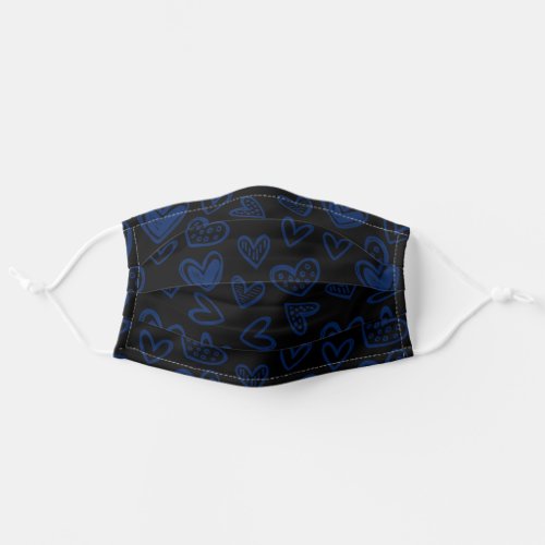 Any Color Doodle Hearts Sketch on Dark Blue Adult Cloth Face Mask
