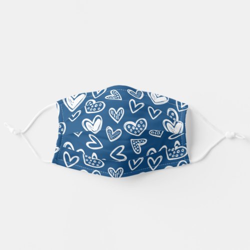 Any Color Doodle Hearts Sketch on Dark Blue Adult Cloth Face Mask