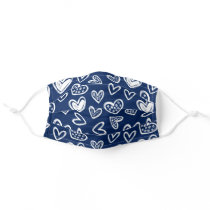 Any Color! Doodle Hearts Sketch on Dark Blue Adult Cloth Face Mask