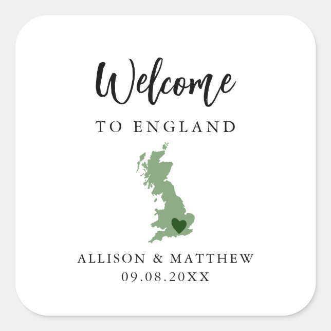 Any Color England UK Wedding Welcome Bag Square Sticker (Front)