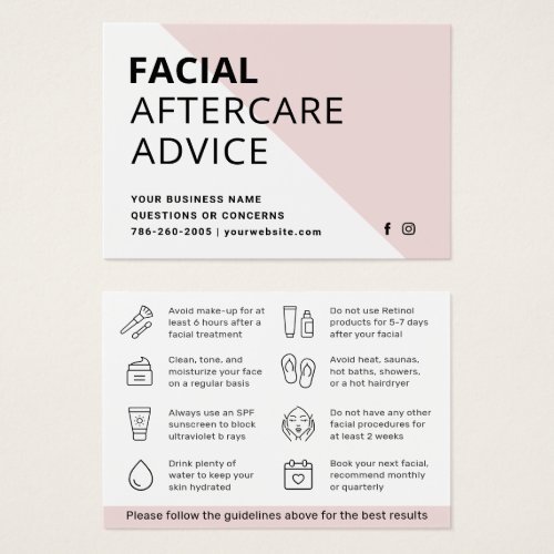 Any Color Facial Aftercare Advice Instruction Card