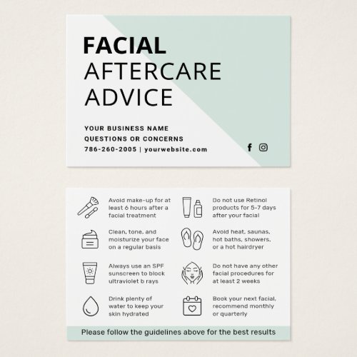 Any Color Facial Aftercare Advice Instruction Card